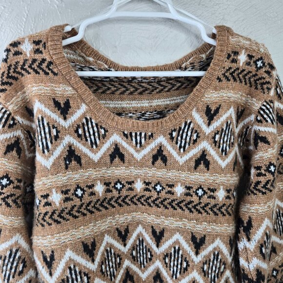 Sam Edelman Fair Isle Sweater XS Preppy Scoop Back Wide Sleeve Holiday Loose Top - Picture 7 of 12
